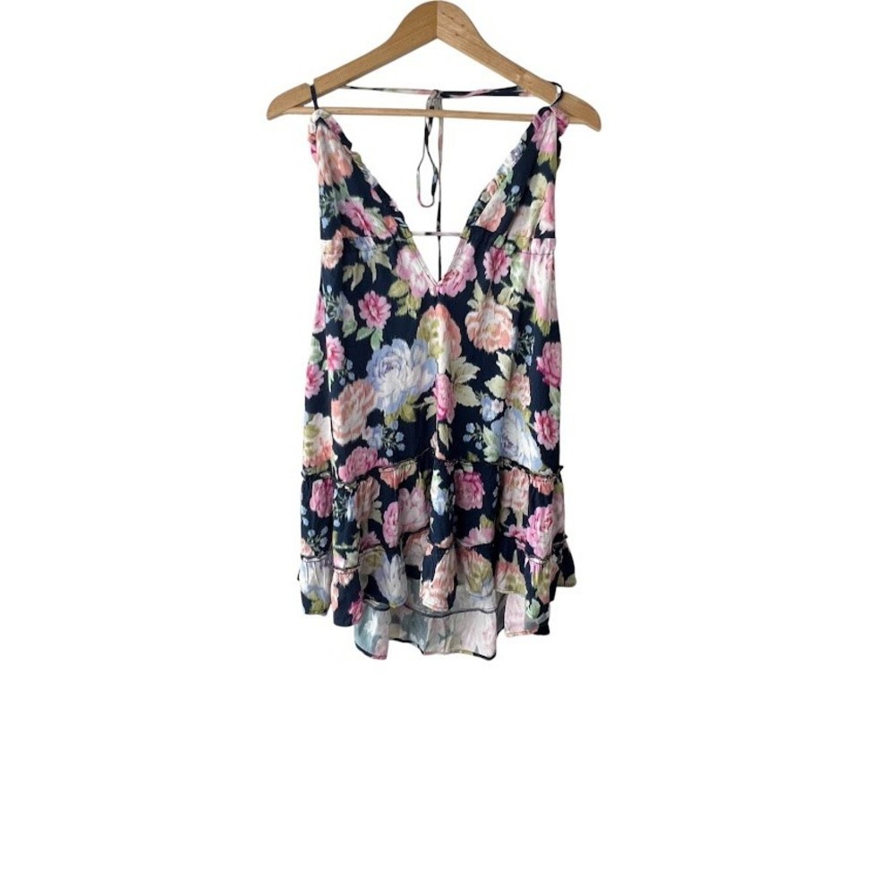 Maaji Women S Floral Mini Dress Open Back Tie Neck Ruffle Hem Resort Summer Boho